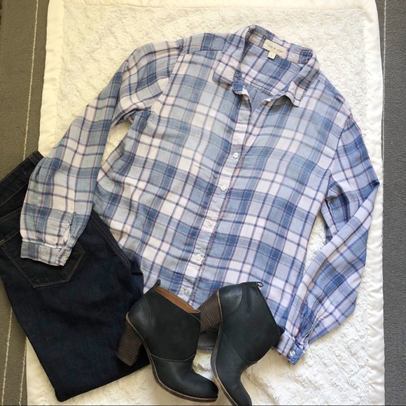 Anthropologie Tops - Cloth & Stone Blue Plaid Button Down